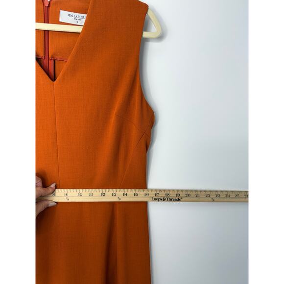 MM.LaFleur V-Neck Sheath Dress Burnt Orange Size 14 Quiet Luxury Timeless - Picture 10 of 11